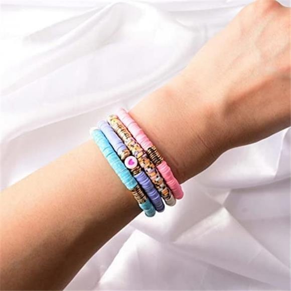 Surfer Heishi Clay Bead Bracelets for Women Bohemian Stackable Evil Eye Vinyl - Picture 4 of 8